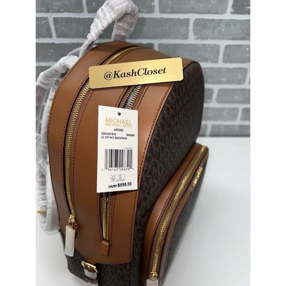 Michael Kors backpack jaycee large front pocket backpack MK Signature brown - Picture 7 of 11